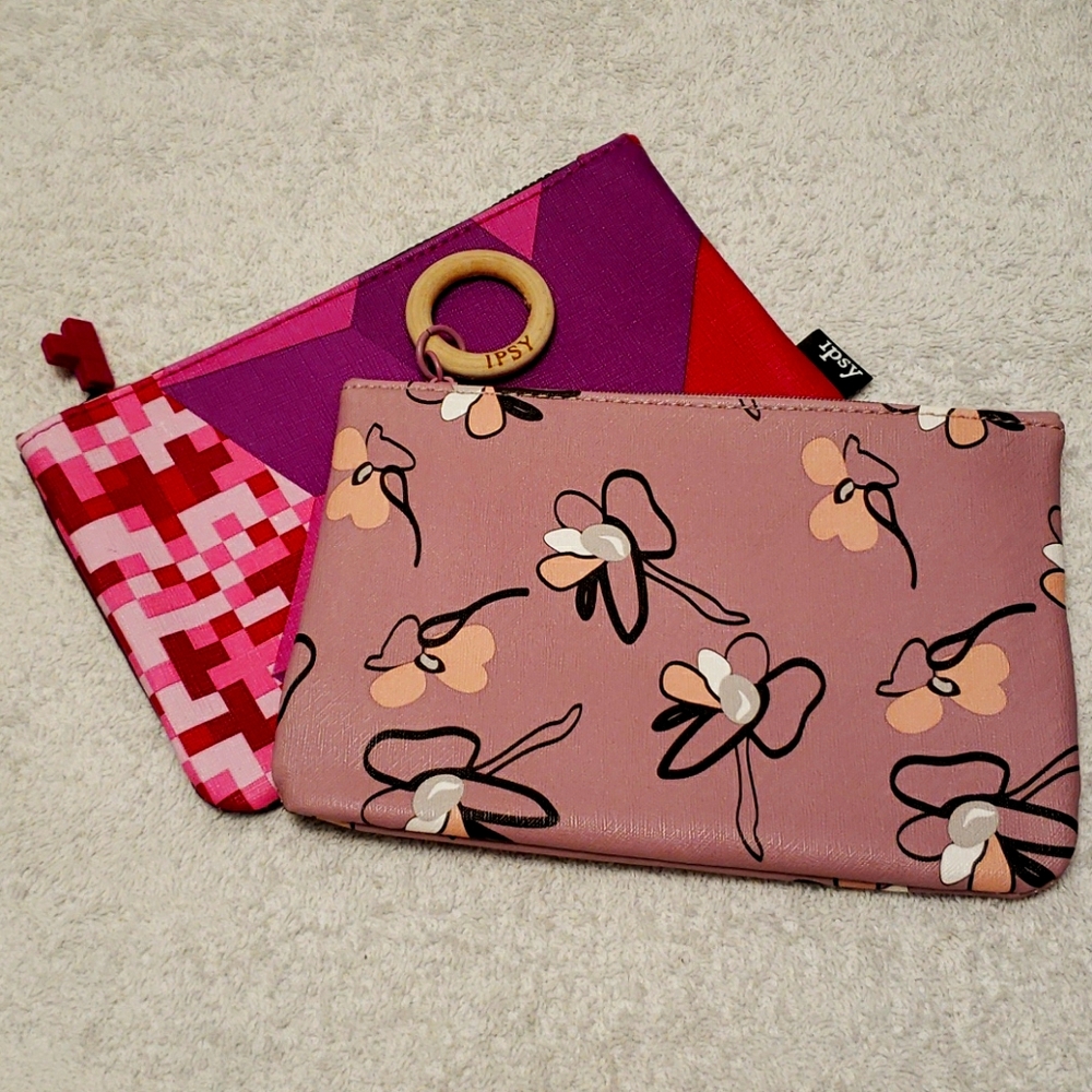 NWOT Ipsy make up bags, Red Tetris & Purpl flowers